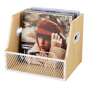 Vinyl Record Storage, Wooden Crate for Record Holder Album Storage for 7/10/12 inch 60+ Vinyl Magazine File Holder Natural Beige Vinyl Record Storage, Wooden Crate for Record Holder Album Storage for 7/10/12 inch 60+ Vinyl Magazine File Holder Natural Beige