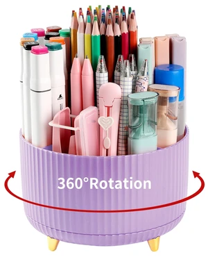 Desk Pencil Pen Holder, 5 Slots 360°Degree Rotating Pen Organizers for Desk, Desktop Storage Stationery Supplies Organizer, Cute Pencil Cup Pot for Office, School, Home, Art Supply, Purple Desk Pencil Pen Holder, 5 Slots 360°Degree Rotating Pen Organizers for Desk, Desktop Storage Stationery Supplies Organizer, Cute Pencil Cup Pot for Office, School, Home, Art Supply, Purple
