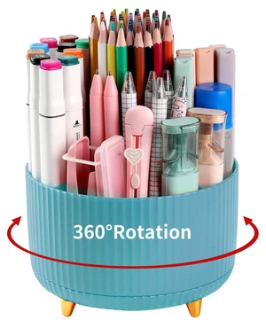 Desk Pencil Pen Holder, 5 Slots 360°Degree Rotating Organizers for, Desktop Storage Stationery Supplies Organizer, Cute Cup Pot Office, School, Home, Art Supply, Blue Desk Pencil Pen Holder, 5 Slots 360°Degree Rotating Organizers for, Desktop Storage Stationery Supplies Organizer, Cute Cup Pot Office, School, Home, Art Supply, Blue