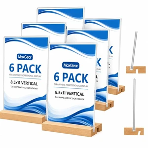 Acrylic Sign Holder with Wood Base 8.5"x11" T/L Display, 6 Pack Easy Sign Replacement, Clear Acrylic Visibility, Stable Countertop Use, Double-Sided Display, Ideal for Events and Acrylic Sign Holder with Wood Base 8.5"x11" T/L Display, 6 Pack Easy Sign Replacement, Clear Acrylic Visibility, Stable Countertop Use, Double-Sided Display, Ideal for Events and