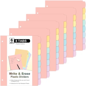 48 Count/6 Sets Write & Erase Binder Dividers with Tabs, Plastic 8 Tab Dividers for 3 Ring Binder Letter Size, Separators for Student School Home Office Document Organizer, Pastel 48 Count/6 Sets Write & Erase Binder Dividers with Tabs, Plastic 8 Tab Dividers for 3 Ring Binder Letter Size, Separators for Student School Home Office Document Organizer, Pastel