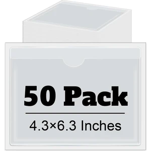 50 Pack 4" x 6" Clear Adhesive Pockets, Index Card Pockets With Top Open Loading, Plastic Labels Holders for Organizing Storage Bins, Library Card, Drawer, and Protecting Your Cards 50 Pack 4" x 6" Clear Adhesive Pockets, Index Card Pockets With Top Open Loading, Plastic Labels Holders for Organizing Storage Bins, Library Card, Drawer, and Protecting Your Cards