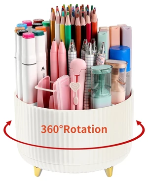 Desk Pencil Pen Holder, 5 Slots 360°Degree Rotating Pen Organizers for Desk, Desktop Storage Stationery Supplies Organizer, Cute Pencil Cup Pot for Office, School, Home, Art Supply, Beige Desk Pencil Pen Holder, 5 Slots 360°Degree Rotating Pen Organizers for Desk, Desktop Storage Stationery Supplies Organizer, Cute Pencil Cup Pot for Office, School, Home, Art Supply, Beige