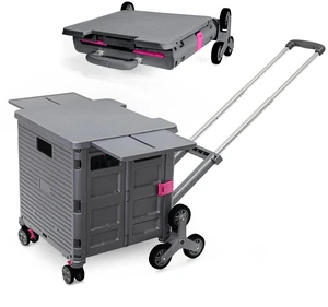 Foldable Utility Cart Portable Crate Rolling Dolly with Telescopic Handle,Can be Pulled diagonally, Magnetic Retractable Lid, 360°Swivel Climbing Wheels for Shopping Carrying Groceries Move Grey Foldable Utility Cart Portable Crate Rolling Dolly with Telescopic Handle,Can be Pulled diagonally, Magnetic Retractable Lid, 360°Swivel Climbing Wheels for Shopping Carrying Groceries Move Grey