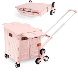 Foldable Utility Cart Portable Crate Rolling Dolly with Telescopic Handle,Can be Pulled diagonally, Magnetic Retractable Lid, 360°Swivel Climbing Wheels for Shopping Carrying Groceries Move Pink Foldable Utility Cart Portable Crate Rolling Dolly with Telescopic Handle,Can be Pulled diagonally, Magnetic Retractable Lid, 360°Swivel Climbing Wheels for Shopping Carrying Groceries Move Pink