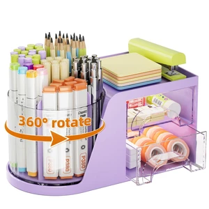 Desk Organizer with 2 Drawer, 360°Rotating Pen Holder, Desk Organizers and Accessories with 6 Slots Pencil Holder + 2 Drawer, Art Supply Storage Box Caddy for Office (Purple) Desk Organizer with 2 Drawer, 360°Rotating Pen Holder, Desk Organizers and Accessories with 6 Slots Pencil Holder + 2 Drawer, Art Supply Storage Box Caddy for Office (Purple)