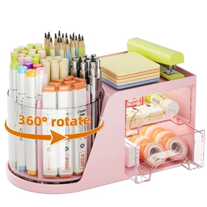 Desk Organizer with 2 Drawer, 360°Rotating Pen Holder, Desk Organizers and Accessories with 6 Slots Pencil Organizer + 2 Drawer, Art Supply Storage Box Caddy for Office (Pink) Desk Organizer with 2 Drawer, 360°Rotating Pen Holder, Desk Organizers and Accessories with 6 Slots Pencil Organizer + 2 Drawer, Art Supply Storage Box Caddy for Office (Pink)