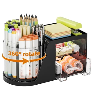 Desk Organizer with 2 Drawer, 360°Rotating Pen Holder, Desk Organizers and Accessories with 6 Slots Pencil Holder + 2 Drawer, Art Supply Storage Box Caddy for Office (Black) Desk Organizer with 2 Drawer, 360°Rotating Pen Holder, Desk Organizers and Accessories with 6 Slots Pencil Holder + 2 Drawer, Art Supply Storage Box Caddy for Office (Black)