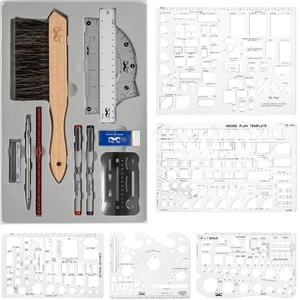 Professional Drafting Tools & Geometry Set with Case, 17 pcs Mechanical Pencil, Fineliners, Scale Metal Ruler, Drawing Templates for Interior Design House Plan, Architect Protractor Set Professional Drafting Tools & Geometry Set with Case, 17 pcs Mechanical Pencil, Fineliners, Scale Metal Ruler, Drawing Templates for Interior Design House Plan, Architect Protractor Set
