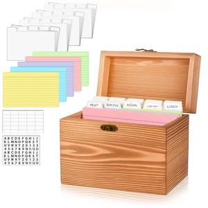 4x6 Wood Index Card Holder Box Set with 100 Flash Cards and 30 Dividers Notecards Box with 1 Blank Sticker and 1 Letter Sticker, for Business Organizer, Study Records, Recipe Storage, Home Office 4x6 Wood Index Card Holder Box Set with 100 Flash Cards and 30 Dividers Notecards Box with 1 Blank Sticker and 1 Letter Sticker, for Business Organizer, Study Records, Recipe Storage, Home Office