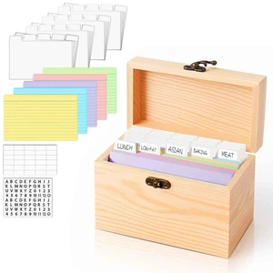 Wood 4x6 Index Card Holder Box Set with 100 Flash Cards and 30 Dividers Notecards Box with 1 Blank Sticker and 1 Letter Sticker, for Business Organizer, Study Records, Recipe Storage, Home Office Wood 4x6 Index Card Holder Box Set with 100 Flash Cards and 30 Dividers Notecards Box with 1 Blank Sticker and 1 Letter Sticker, for Business Organizer, Study Records, Recipe Storage, Home Office