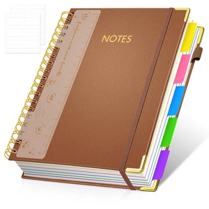 Hardcover Multi Subject Spiral Notebook with Tabs, Large B5 for Work Brown 300-Page College Ruled B5 Journal with Removable Dividers, Thick Paper, Tabbed Notebook for School and Office Hardcover Multi Subject Spiral Notebook with Tabs, Large B5 for Work Brown 300-Page College Ruled B5 Journal with Removable Dividers, Thick Paper, Tabbed Notebook for School and Office