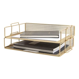 Paper Tray Stackable Gold Mesh Set of 2 Stackable File Trays for Desk Organization Tiered Desk Organizer with Metal Letter Trays Paper Tray Stackable Gold Mesh Set of 2 Stackable File Trays for Desk Organization Tiered Desk Organizer with Metal Letter Trays
