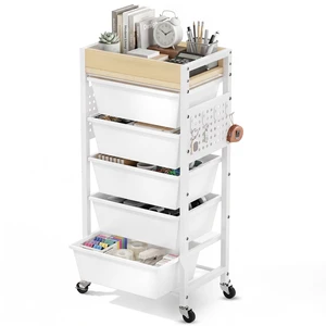 6 Tier Rolling Cart with Drawers, Plastic Drawer Storage Craft Cart with Pegboards & Hooks, Metal Utility Cart with Wheels & Wooden Tabletop, Classroom Office Art Supply Organizers and Storage, White 6 Tier Rolling Cart with Drawers, Plastic Drawer Storage Craft Cart with Pegboards & Hooks, Metal Utility Cart with Wheels & Wooden Tabletop, Classroom Office Art Supply Organizers and Storage, White