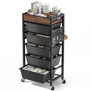 6 Tier Rolling Cart with Drawers, Plastic Drawer Storage Craft Cart with Pegboards & Hooks, Metal Utility Cart with Wheels & Wooden Tabletop, Classroom Office Art Supply Organizers and Storage, Black 6 Tier Rolling Cart with Drawers, Plastic Drawer Storage Craft Cart with Pegboards & Hooks, Metal Utility Cart with Wheels & Wooden Tabletop, Classroom Office Art Supply Organizers and Storage, Black