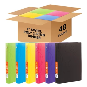 1 in Swirl Poly 3-Ring Binder, 1 Pocket, 48-Case Round rings, 1 in swirl poly 3-ring binder, 1 inside pocket, Holds up to 175 sheets, Durable poly, Bulk pack 1 in Swirl Poly 3-Ring Binder, 1 Pocket, 48-Case Round rings, 1 in swirl poly 3-ring binder, 1 inside pocket, Holds up to 175 sheets, Durable poly, Bulk pack