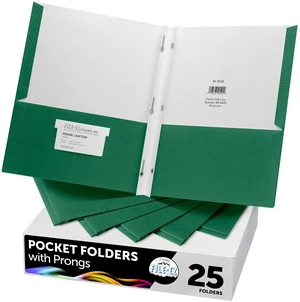 Two-Pocket Folders with 3-Prong Fasteners, Green Color, 25-Pack, Durable Textured Paper, Matte Finish, Letter Sheet Size (EZ-92560) Two-Pocket Folders with 3-Prong Fasteners, Green Color, 25-Pack, Durable Textured Paper, Matte Finish, Letter Sheet Size (EZ-92560)