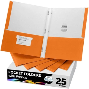 Two-Pocket Folders with 3-Prong Fasteners, Orange Color, 25-Pack, Durable Textured Paper, Matte Finish, Letter Sheet Size (EZ-92565) Two-Pocket Folders with 3-Prong Fasteners, Orange Color, 25-Pack, Durable Textured Paper, Matte Finish, Letter Sheet Size (EZ-92565)