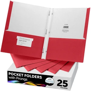 Two-Pocket Folders with 3-Prong Fasteners, Red Color, 25-Pack, Durable Textured Paper, Matte Finish, Letter Sheet Size (EZ-92558) Two-Pocket Folders with 3-Prong Fasteners, Red Color, 25-Pack, Durable Textured Paper, Matte Finish, Letter Sheet Size (EZ-92558)