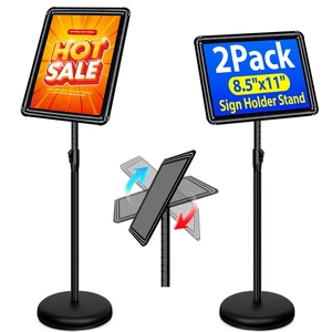 2Pack 8.5x11 Sign Stand - Adjustable Floor Standing Sign Holder Pedestal Poster Stand, Adjustable Height, Vertical/Horizontal Snap-Open Frame, Business & Store Sign Holder Stand, Black 2Pack 8.5x11 Sign Stand - Adjustable Floor Standing Sign Holder Pedestal Poster Stand, Adjustable Height, Vertical/Horizontal Snap-Open Frame, Business & Store Sign Holder Stand, Black
