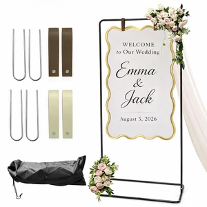 Wedding Welcome Sign Stand, Adjustable Metal Wedding Sign Holder with 2 Leather Straps, 4 Ground Stakes & Carry Bag, Sturdy Powder-Coated Steel Display Stand for Wedding Signs & Seating Chart (Black) Wedding Welcome Sign Stand, Adjustable Metal Wedding Sign Holder with 2 Leather Straps, 4 Ground Stakes & Carry Bag, Sturdy Powder-Coated Steel Display Stand for Wedding Signs & Seating Chart (Black)