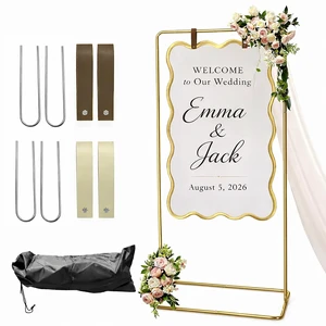 Wedding Welcome Sign Stand, Adjustable Metal Wedding Sign Holder with 2 Leather Straps, 4 Ground Stakes & Carry Bag, Sturdy Powder-Coated Steel Display Stand for Wedding Signs & Seating Chart(Gold) Wedding Welcome Sign Stand, Adjustable Metal Wedding Sign Holder with 2 Leather Straps, 4 Ground Stakes & Carry Bag, Sturdy Powder-Coated Steel Display Stand for Wedding Signs & Seating Chart(Gold)