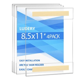 Acrylic Sign Holder 8.5 x 11, Wall Mount Sign Holder, Acrylic Clear Frames with Tape Adhesive for Home, Office, Store, Restaurant (4 Pack) Acrylic Sign Holder 8.5 x 11, Wall Mount Sign Holder, Acrylic Clear Frames with Tape Adhesive for Home, Office, Store, Restaurant (4 Pack)