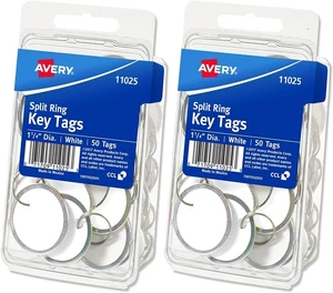 Metal Rim Key Tags, 1.25" Diameter Tag, Metal Split Ring, White, 50 Tags (11025) 2 Pack Metal Rim Key Tags, 1.25" Diameter Tag, Metal Split Ring, White, 50 Tags (11025) 2 Pack
