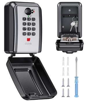 Wall-Mounted Key Lock Box, 12 Digit Combination Lock Box for Keys with Code, Large Capacity & Weatherproof Outdoor Lockbox, Key Safe Storage Lock Box for Home, Office, Garage, Sliver Wall-Mounted Key Lock Box, 12 Digit Combination Lock Box for Keys with Code, Large Capacity & Weatherproof Outdoor Lockbox, Key Safe Storage Lock Box for Home, Office, Garage, Sliver