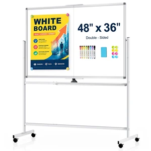 Rolling Whiteboard on Wheels, 48 x 36 Standing Dry Erase Board 4' x 3' Sturdy Double-Sided Magnetic White Board, Big Mobile Easel Whiteboard Office, Classroom, School Rolling Whiteboard on Wheels, 48 x 36 Standing Dry Erase Board 4' x 3' Sturdy Double-Sided Magnetic White Board, Big Mobile Easel Whiteboard Office, Classroom, School