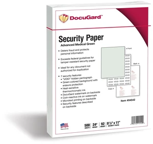 Medical Security Papers, 24 lb Bond Weight, 8.5 x 11, Green, 500/Ream Medical Security Papers, 24 lb Bond Weight, 8.5 x 11, Green, 500/Ream