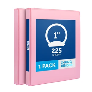 1 Inch 3 Ring Binders, 2 Pack, Pink, Holds 225 Sheets Round rings, clear view covers for custom inserts, and 2 inside pockets. PVC free, non stick 1 Inch 3 Ring Binders, 2 Pack, Pink, Holds 225 Sheets Round rings, clear view covers for custom inserts, and 2 inside pockets. PVC free, non stick