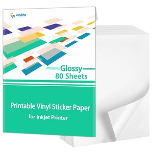 Glossy Sticker Paper Printable Vinyl 80 Sheets, 8.5"x11" Waterproof Decal Labels for Inkjet Printer, Great for DIY Stickers, Craft Projects & Custom Decorations Glossy Sticker Paper Printable Vinyl 80 Sheets, 8.5"x11" Waterproof Decal Labels for Inkjet Printer, Great for DIY Stickers, Craft Projects & Custom Decorations