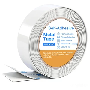 Bendable Adhesive Metal Tapes for Magnets, (0.5'' Wide x 30 ft Long) Flexible Metal Strips for Magnets, White Ferrous Tape Stick on Wall Can Paired with Magnet Tapes Bendable Adhesive Metal Tapes for Magnets, (0.5'' Wide x 30 ft Long) Flexible Metal Strips for Magnets, White Ferrous Tape Stick on Wall Can Paired with Magnet Tapes