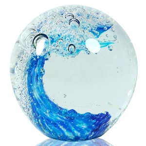 Hand Blown Glass Ocean Wave Paperweight - 2.36" Beach Decor Ball for Home Office Desk, Nautical Bathroom Decoration & Gift for Ocean Lovers Hand Blown Glass Ocean Wave Paperweight - 2.36" Beach Decor Ball for Home Office Desk, Nautical Bathroom Decoration & Gift for Ocean Lovers