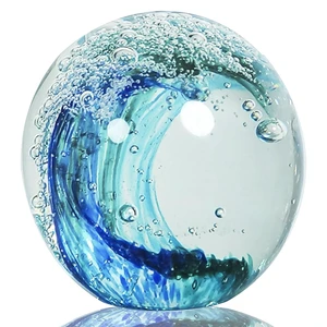 Hand Blown Ocean Wave Glass Ball Unique Gift for Beach LoversBeach Decorations for Home, Sea Glass Paperweight for Coastal Room Decor, Aquarium & Ocean Themed Decorations Hand Blown Ocean Wave Glass Ball Unique Gift for Beach LoversBeach Decorations for Home, Sea Glass Paperweight for Coastal Room Decor, Aquarium & Ocean Themed Decorations