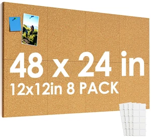 48" x 24" Large Cork Board for Wall, 8 Pack 12" x 12" Tiles Self-Healing Natural Cork; Includes 20 Pushpins & Removable Adhesive Tabs; Flexible Board for Office, School & Home 48" x 24" Large Cork Board for Wall, 8 Pack 12" x 12" Tiles Self-Healing Natural Cork; Includes 20 Pushpins & Removable Adhesive Tabs; Flexible Board for Office, School & Home