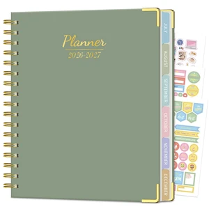 Planner 2026-2027, 8.1" x 9.2" Spiral Weekly Monthly Book Jul 2026-Jun 2027, Gold Corners, Hardcover, No-Bleed Paper, Inner Pocket, Quotes, for School & Business, Green Planner 2026-2027, 8.1" x 9.2" Spiral Weekly Monthly Book Jul 2026-Jun 2027, Gold Corners, Hardcover, No-Bleed Paper, Inner Pocket, Quotes, for School & Business, Green