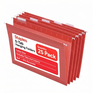 Hanging File Folders, Letter Size, Red, 1/5-Cut Tabs, 25/Pk Tear-resistant construction for durable everyday document storage and filing Hanging File Folders, Letter Size, Red, 1/5-Cut Tabs, 25/Pk Tear-resistant construction for durable everyday document storage and filing
