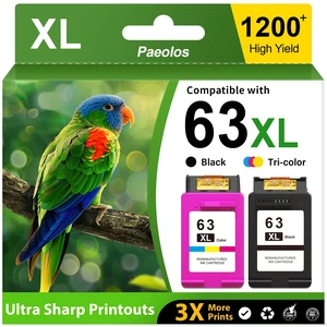 63XL Ink Cartridges Black and Color Combo Pack Replacement for HP Ink 63 XL 63XL for HP Envy 4520 4512 4510 OfficeJet 4650 5258 5255 3830 5200 4655 4652 DeskJet 3630 2132 1112 Printers Ink 63 (2-Pack) 63XL Ink Cartridges Black and Color Combo Pack Replacement for HP Ink 63 XL 63XL for HP Envy 4520 4512 4510 OfficeJet 4650 5258 5255 3830 5200 4655 4652 DeskJet 3630 2132 1112 Printers Ink 63 (2-Pack)