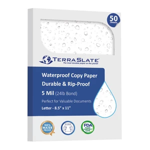 Waterproof Paper, 5 Mil 8.5 x 11, Laser Printer & Copy Machine Compatible, Durable & Rain/Weather-Proof Copy Paper, White (50 Sheets) Waterproof Paper, 5 Mil 8.5 x 11, Laser Printer & Copy Machine Compatible, Durable & Rain/Weather-Proof Copy Paper, White (50 Sheets)