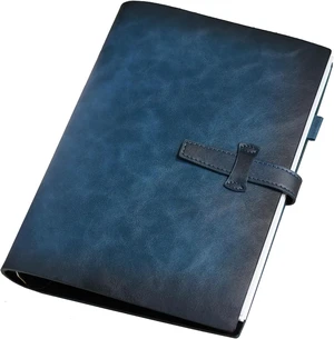 Refillable A5 Leather Binder Notebook, Reusable Leather Journal, Vintage Organizer with 6-Ring Metal Binder, 120 Pages Lined Paper & Pocket, for Writers Business Work Study College and Daily, Blue Refillable A5 Leather Binder Notebook, Reusable Leather Journal, Vintage Organizer with 6-Ring Metal Binder, 120 Pages Lined Paper & Pocket, for Writers Business Work Study College and Daily, Blue