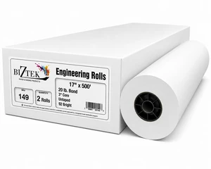 Wide Format Paper 17" x 500' Bond Engineering 20lb 92 Bright 4 Rolls 3" Core Wide Format Paper 17" x 500' Bond Engineering 20lb 92 Bright 4 Rolls 3" Core