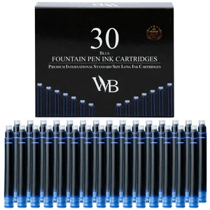 Fountain Pen Ink Cartridge Refills, 30 Pack, Blue Fits Most Pens, International Standard Size, Smooth Flow, Quick-Drying, Journaling Calligraphy, Generic Disposable, Vegan Fountain Pen Ink Cartridge Refills, 30 Pack, Blue Fits Most Pens, International Standard Size, Smooth Flow, Quick-Drying, Journaling Calligraphy, Generic Disposable, Vegan