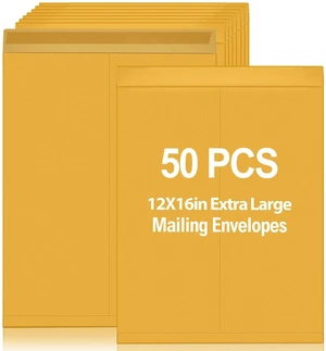 50 Pcs 12'' x 16'' Large Mailing Envelopes 32lb with Gummed Flaps Yellow Heavyweight Kraft Paper, Catalog Jumbo Size for Documents, Office Storage and Organizing Supplies, Self-seal Flap 50 Pcs 12'' x 16'' Large Mailing Envelopes 32lb with Gummed Flaps Yellow Heavyweight Kraft Paper, Catalog Jumbo Size for Documents, Office Storage and Organizing Supplies, Self-seal Flap