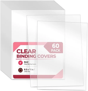 60 Pack Clear Binding Covers 8 Mil, 8.5x11 Inch Letter Size,Quality Un-Punched Report Covers, Plastic Covers for Home Office Presentation Document Binding, Square Corners 60 Pack Clear Binding Covers 8 Mil, 8.5x11 Inch Letter Size,Quality Un-Punched Report Covers, Plastic Covers for Home Office Presentation Document Binding, Square Corners