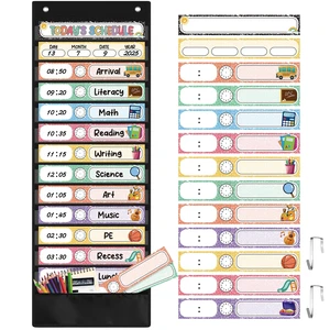 Daily Schedule Pocket Chart, 14 Pockets, 31 Pastel Composition Cards Fabric Pocket Chart for Classroom Organization, Reusable Schedule Cards, Back to School Classroom door wall Decorations Daily Schedule Pocket Chart, 14 Pockets, 31 Pastel Composition Cards Fabric Pocket Chart for Classroom Organization, Reusable Schedule Cards, Back to School Classroom door wall Decorations
