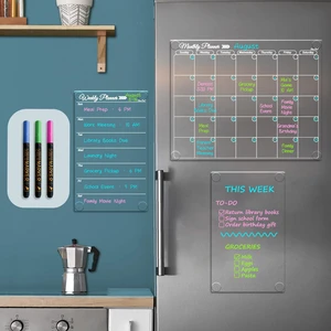 Clear Non-Magnetic Calendar Set for Fridge - Dry Erase Transparent Monthly, Weekly Calendar and Blank Board - Sticks to Wall, Glass, Door, Any Smooth Surfaces Clear Non-Magnetic Calendar Set for Fridge - Dry Erase Transparent Monthly, Weekly Calendar and Blank Board - Sticks to Wall, Glass, Door, Any Smooth Surfaces