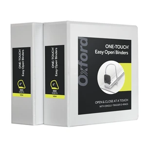 3 Ring Binders, Durable Binders for School and Office, 4 Inch, ONE-Touch Easy Open D Rings, View Binder Covers, 4 Interior Pockets, PVC-Free, Holds 880 Sheets, White, 2 Pack (79921) 3 Ring Binders, Durable Binders for School and Office, 4 Inch, ONE-Touch Easy Open D Rings, View Binder Covers, 4 Interior Pockets, PVC-Free, Holds 880 Sheets, White, 2 Pack (79921)