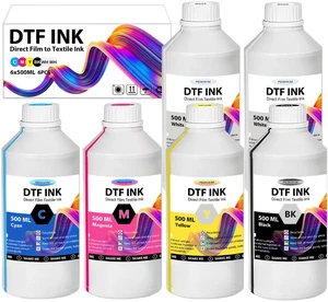 DTF Ink - 3000ML DTF Transfer Ink for PET Film, Premium Pigment Ink Refill for P600 P800 DX5 DX7 R1390 XP600 i3200 4720 5113 Printers, High Fluidity & Coverage (500ML*6, 2W+BKCMY) DTF Ink - 3000ML DTF Transfer Ink for PET Film, Premium Pigment Ink Refill for P600 P800 DX5 DX7 R1390 XP600 i3200 4720 5113 Printers, High Fluidity & Coverage (500ML*6, 2W+BKCMY)